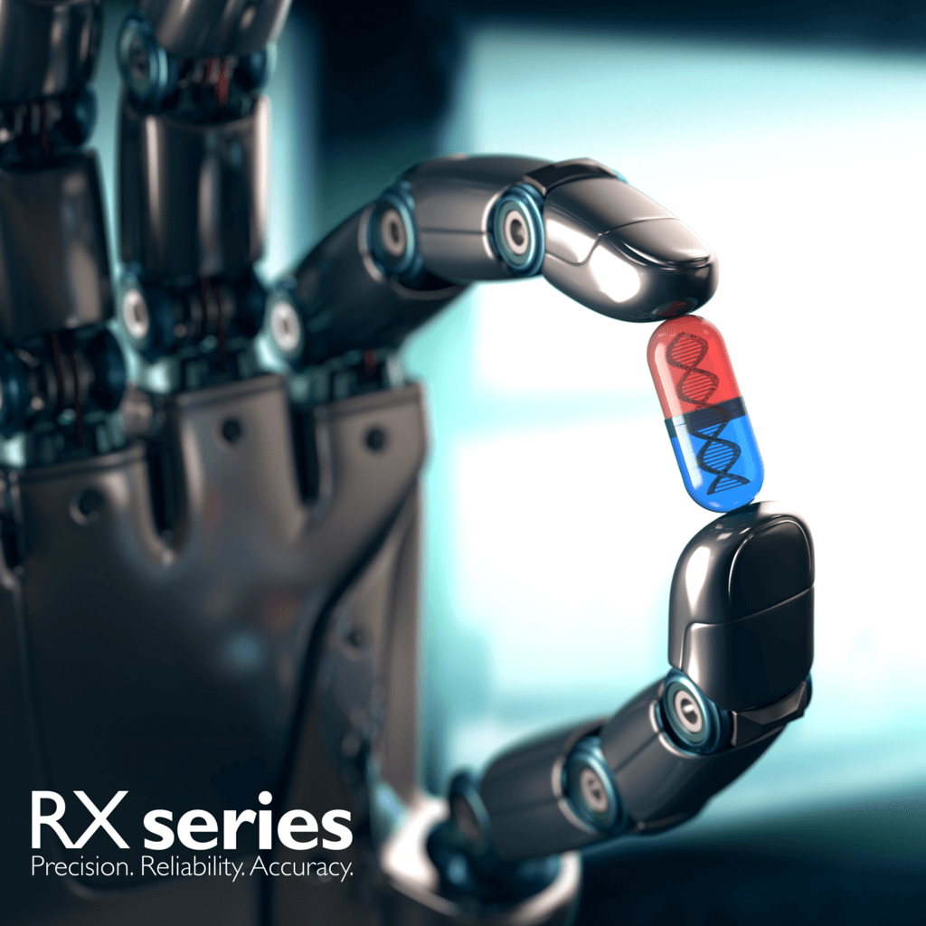 Robot hand holding pill to slow down aging process