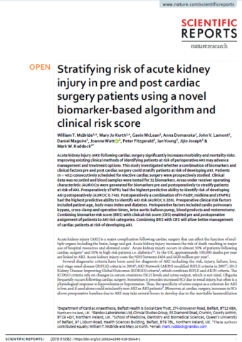 2019.Stratifying risk of acute kidney injury in pre and post cardiac surgery patients using a novel biomarker-based algorithm and clinical risk score
