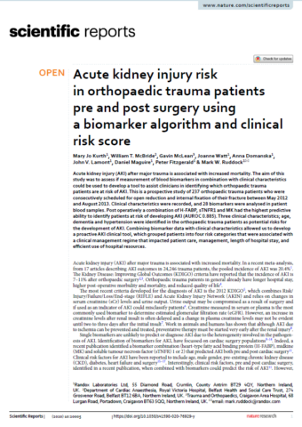 2020.Acute kidney injury risk in orthopaedic trauma patients pre and post surgery using a biomarker algorithm and clinical risk score