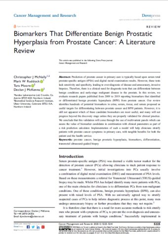 2020.Biomarkers That Differentiate Benign Prostatic Hyperplasia from Prostate Cancer-A Literature Review