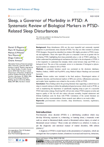 2020.Sleep, a Governor of Morbidity in PTSD-A Systematic Review of Biological Markers in PTSDRelated Sleep Disturbances