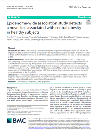 2021.Epigenome-wide association study detects a novel loci associated with central obesity in healthy subjects