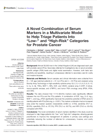 2022.A Novel Combination of Serum Markers in a Multivariate Model to Help Triage Patients Into “Low-” and “High-Risk” Categories for Prostate Cancer