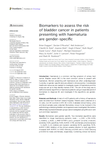 2022.Biomarkers to assess the risk of bladder cancer in patients presenting with haematuria are gender-specific