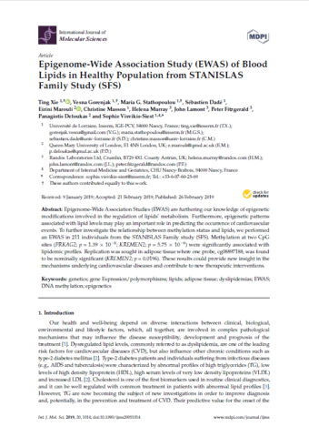 2022.Epigenome-Wide Association Study (EWAS) of Blood Lipids in Healthy Population from STANISLAS Family Study (SFS)