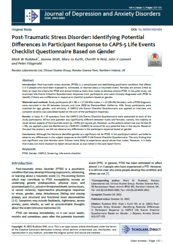 2022.Post-traumatic stress disorder; identifying potential differences in participant response to CAPS-5 life events checklist questionnaire based on gender