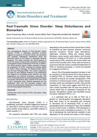 2023. REVIEW. Post-Traumatic Stress Disorder- Sleep Disturbances and Biomarkers