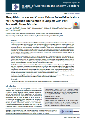 2023.Sleep Disturbances and Chronic Pain as Potential Indicators for Therapeutic Intervention in Subjects with Post-Traumatic Stress Disorder
