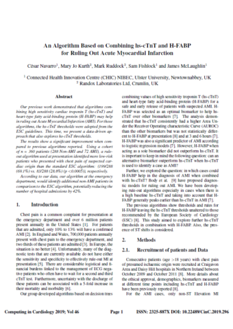 2019.AnAlgorithm Based on Combining hs-cTnT and H-FABP for Ruling Out Acute Myocardial Infarction