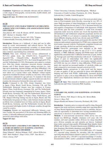 2019.THE INTENSITY AND IMPACT OF CHRONIC PAIN, A STORY OF DIFFICULTY SLEEPING AND POSTTRAUMATIC STRESS DISORDER